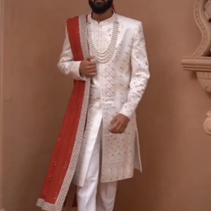 Vijay's Cream Sherwani with Heritage Motif Embroidery